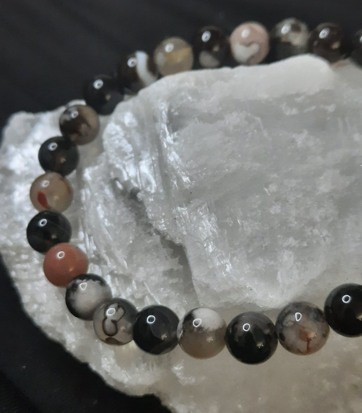 Black Fower Agate Crystal Bracelet