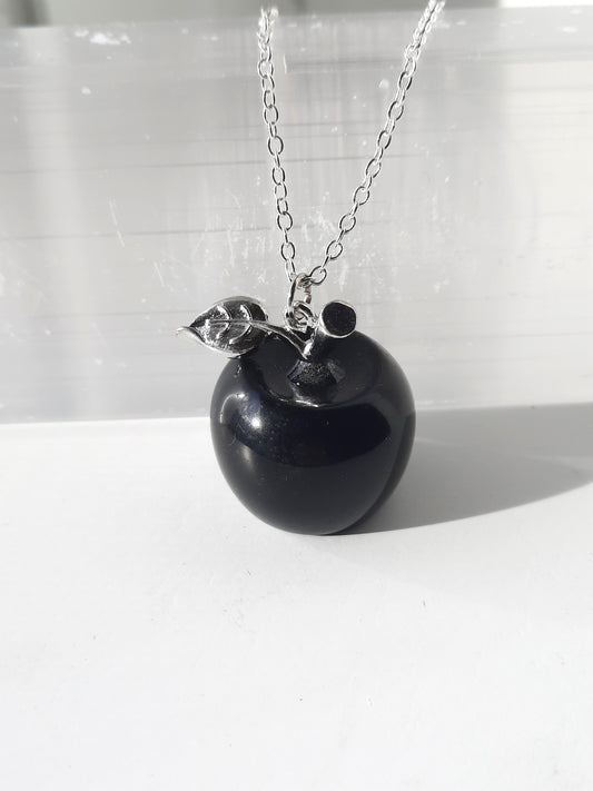 Black Obsidian Apple Pendant Necklace