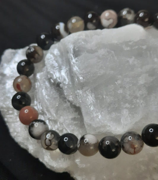 Black Fower Agate Crystal Bracelet
